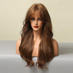 Long Honey Brown Synthetic Wigs with Side Bangs Natural Wave Wigs for Afro American Women Heat Resistant Cosplay Party Daily Use Wigs For Black Women Cosplay Wigs For Women