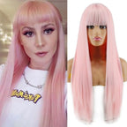 Long Straight Synthetic Black Wig Mixed Brown and Blonde Long Wig For Black Women Middle Part Nature Wigs For Black Women Cosplay Wigs For Women