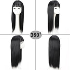 Long Straight With Bangs Synthetic Wigs For Black/White Women Natural Black Brown Gray Heat Resistant Fiber Hair Wigs For Black Women Cosplay Wigs For Women Gifts for Girlfriends