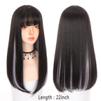 Long Straight With Bangs Synthetic Wigs For Black/White Women Natural Black Brown Gray Heat Resistant Fiber Hair Wigs For Black Women Cosplay Wigs For Women Gifts for Girlfriends