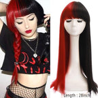 Long Straight With Bangs Synthetic Wigs For Black/White Women Natural Black Brown Gray Heat Resistant Fiber Hair Wigs For Black Women Cosplay Wigs For Women Gifts for Girlfriends