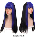 Long Straight With Bangs Synthetic Wigs For Black/White Women Natural Black Brown Gray Heat Resistant Fiber Hair Wigs For Black Women Cosplay Wigs For Women Gifts for Girlfriends