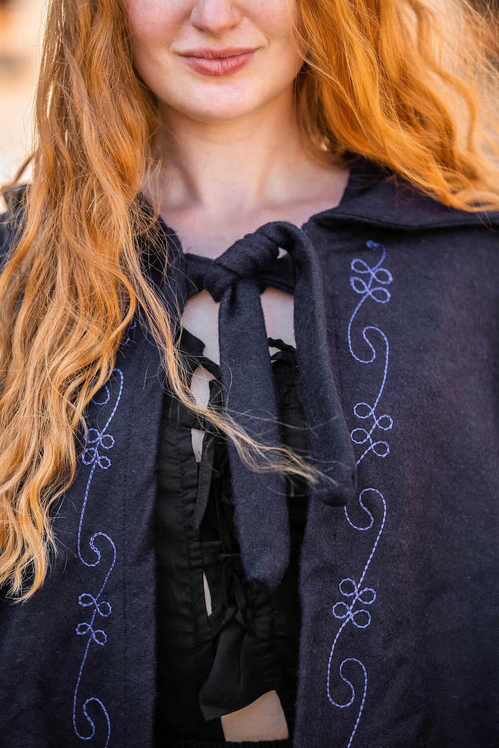 Long Wool Viking Cloak | Hand-Stitched Embroidery