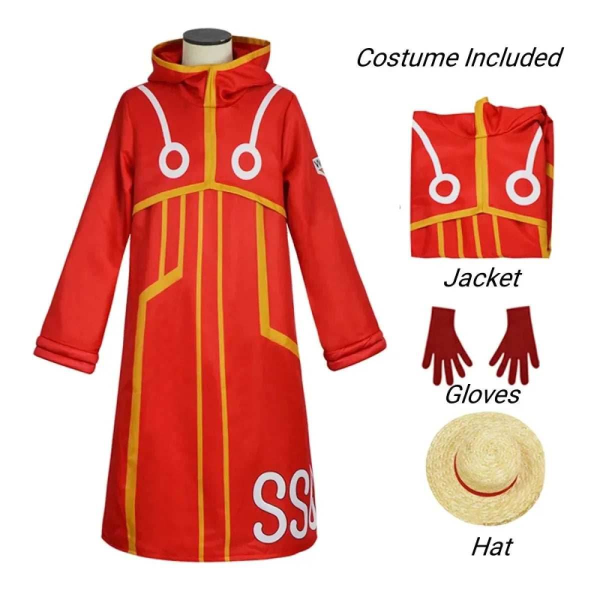 Luffy Egghead Island Cosplay – One Piece 163 Red Robe & Straw Hat Set - S / Costume and hat