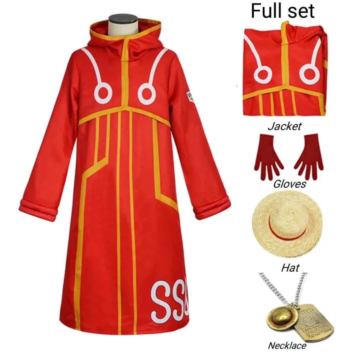 Luffy Egghead Island Cosplay – One Piece 163 Red Robe & Straw Hat Set - S / Full Set