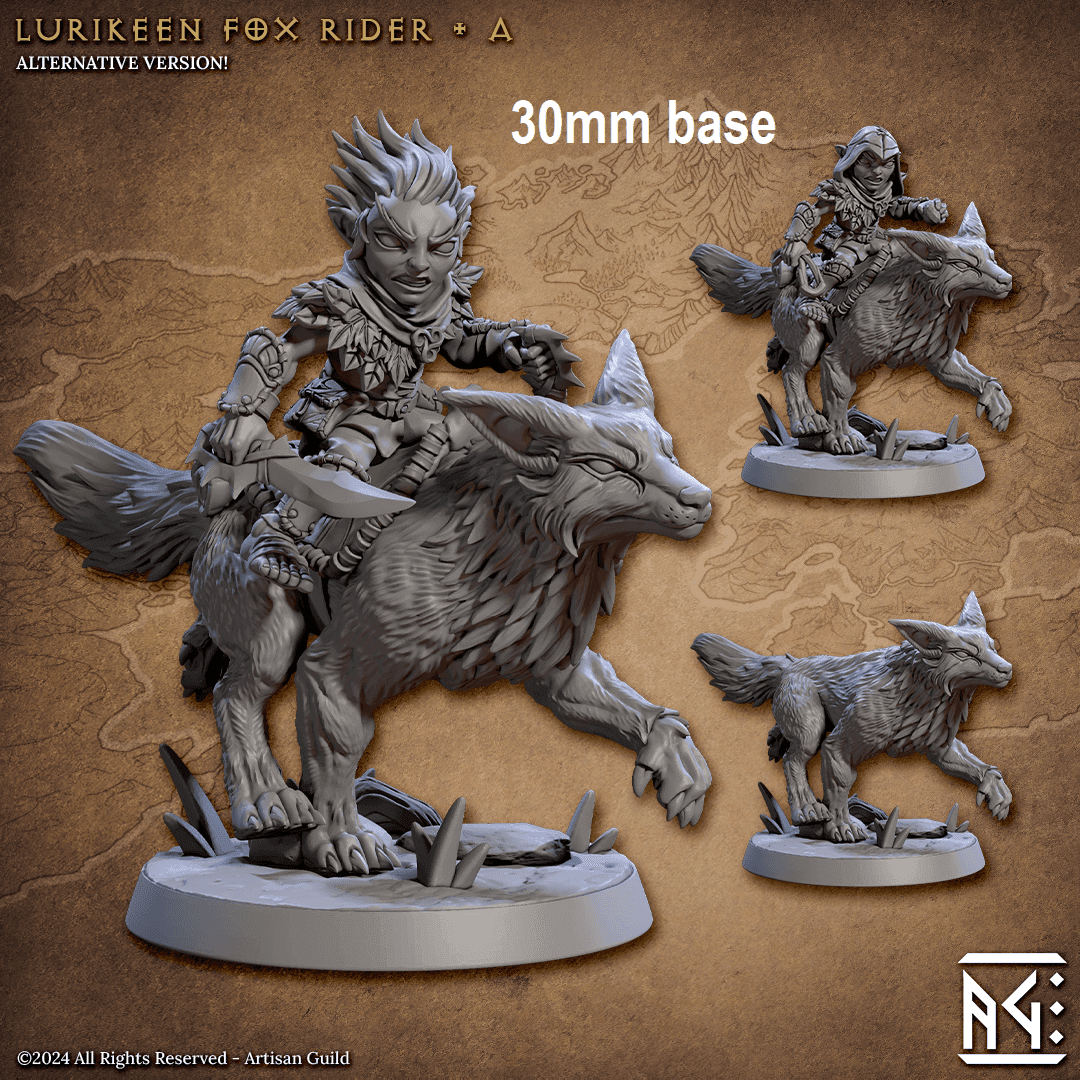 Lurikeen Fox Rider (Base Sculpt A) - With Leaf Helmet / Stone / Sling