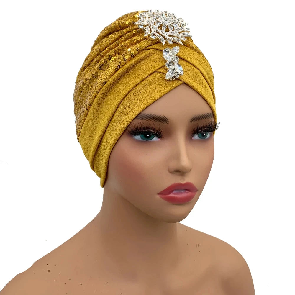 Luxury Rhinestones Turban Cap for Women Soft Comfortable Head Wraps Muslim Headscarf Bonnet  Turbante Mujer