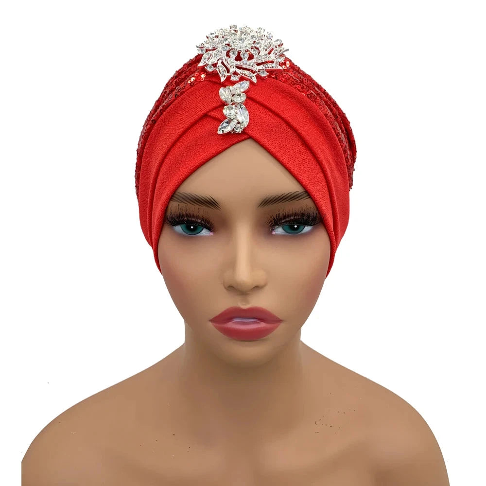 Luxury Rhinestones Turban Cap for Women Soft Comfortable Head Wraps Muslim Headscarf Bonnet  Turbante Mujer