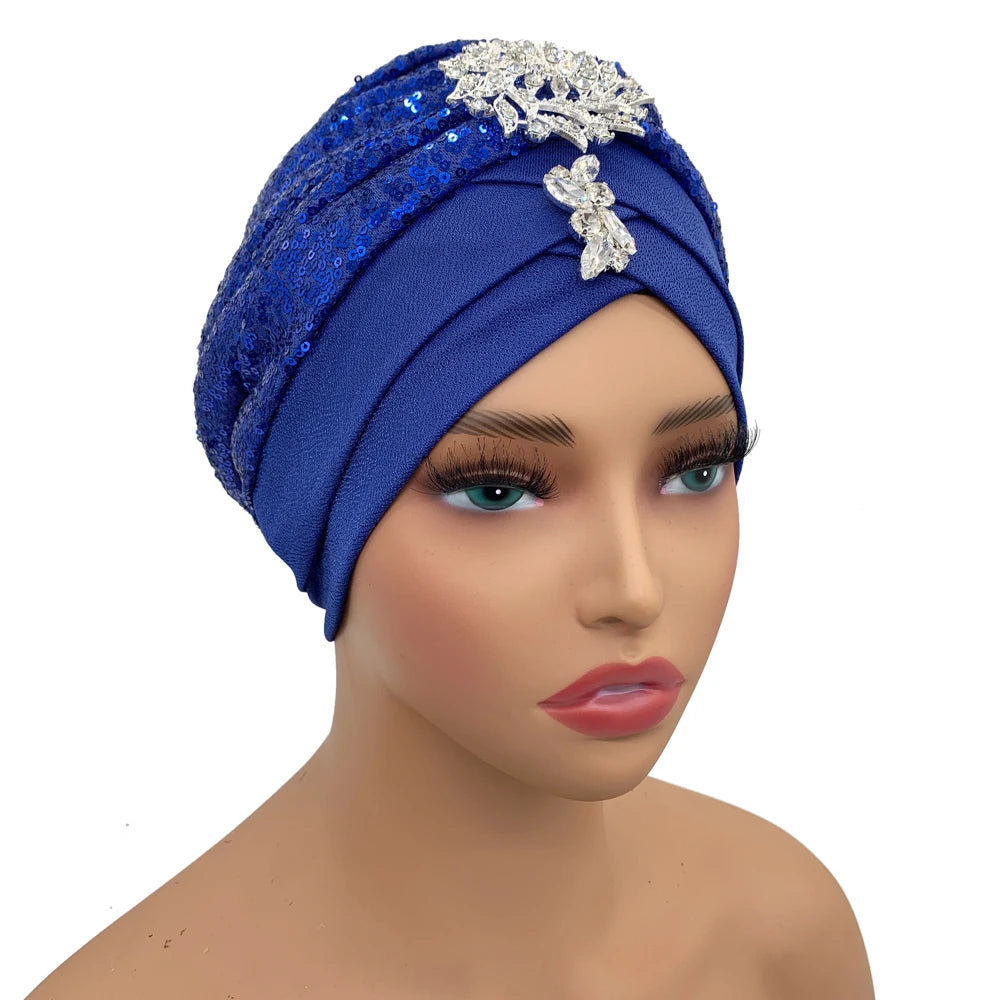 Luxury Rhinestones Turban Cap for Women Soft Comfortable Head Wraps Muslim Headscarf Bonnet  Turbante Mujer