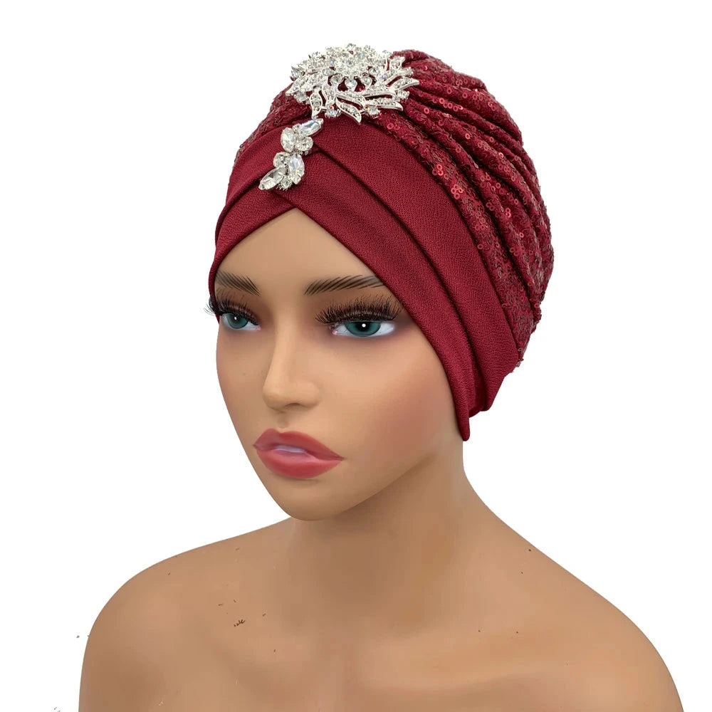 Luxury Rhinestones Turban Cap for Women Soft Comfortable Head Wraps Muslim Headscarf Bonnet  Turbante Mujer