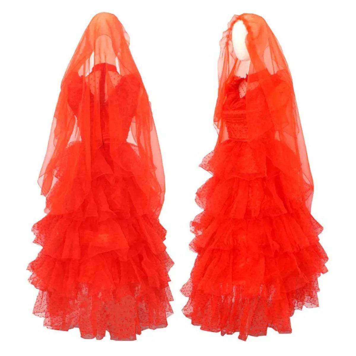 Lydia Deetz Red Wedding Dress Costume – Beetlejuice Outfit Set - Dress Set / S