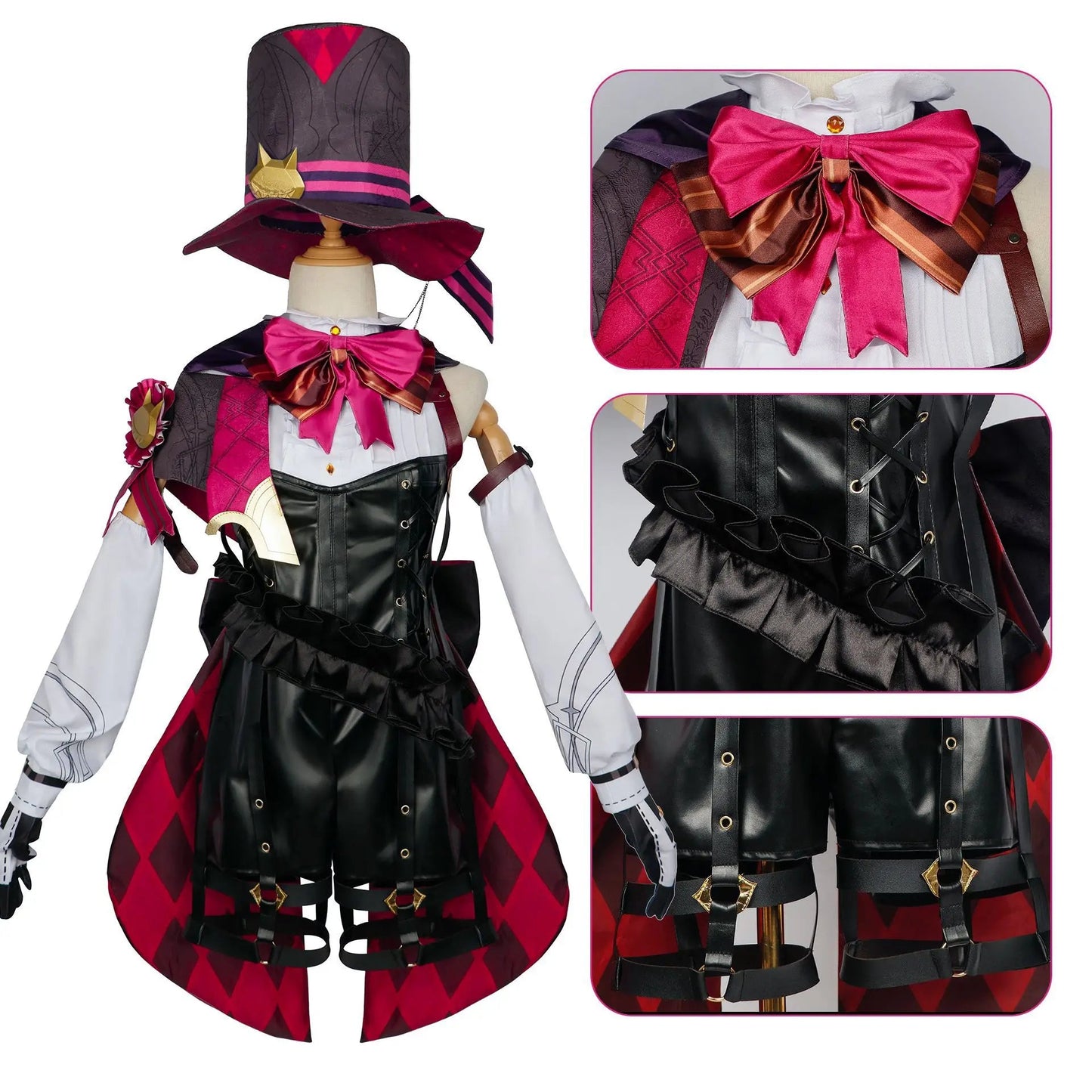 Lyney Cosplay Costume Genshin Impact Lynette Cosplay Costume Wig Fontaine Leather Cosplay Costume Uniform Dress Outfit Magician