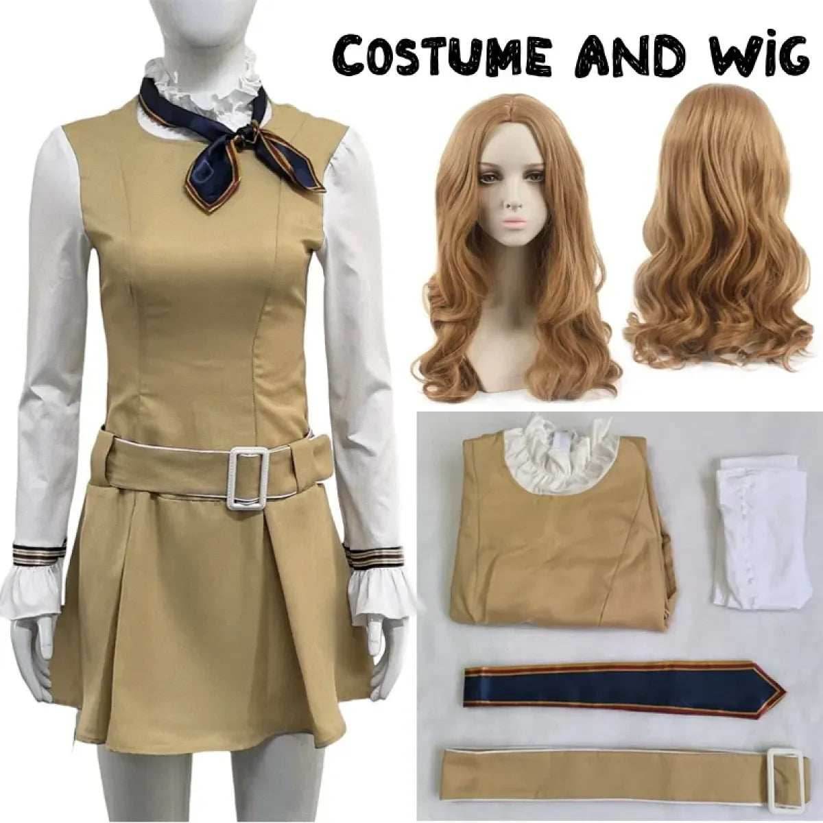 M3GAN 2.0 Cosplay Dress – Brown Uniform Set for Women & Girls - Dress and Wig / XXL