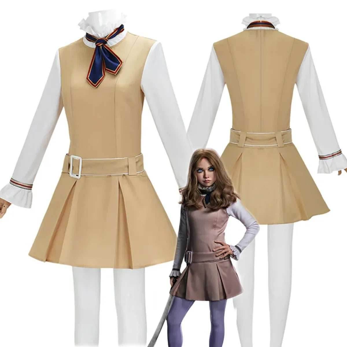 M3GAN 2.0 Cosplay Dress – Brown Uniform Set for Women & Girls - Dress Only / M