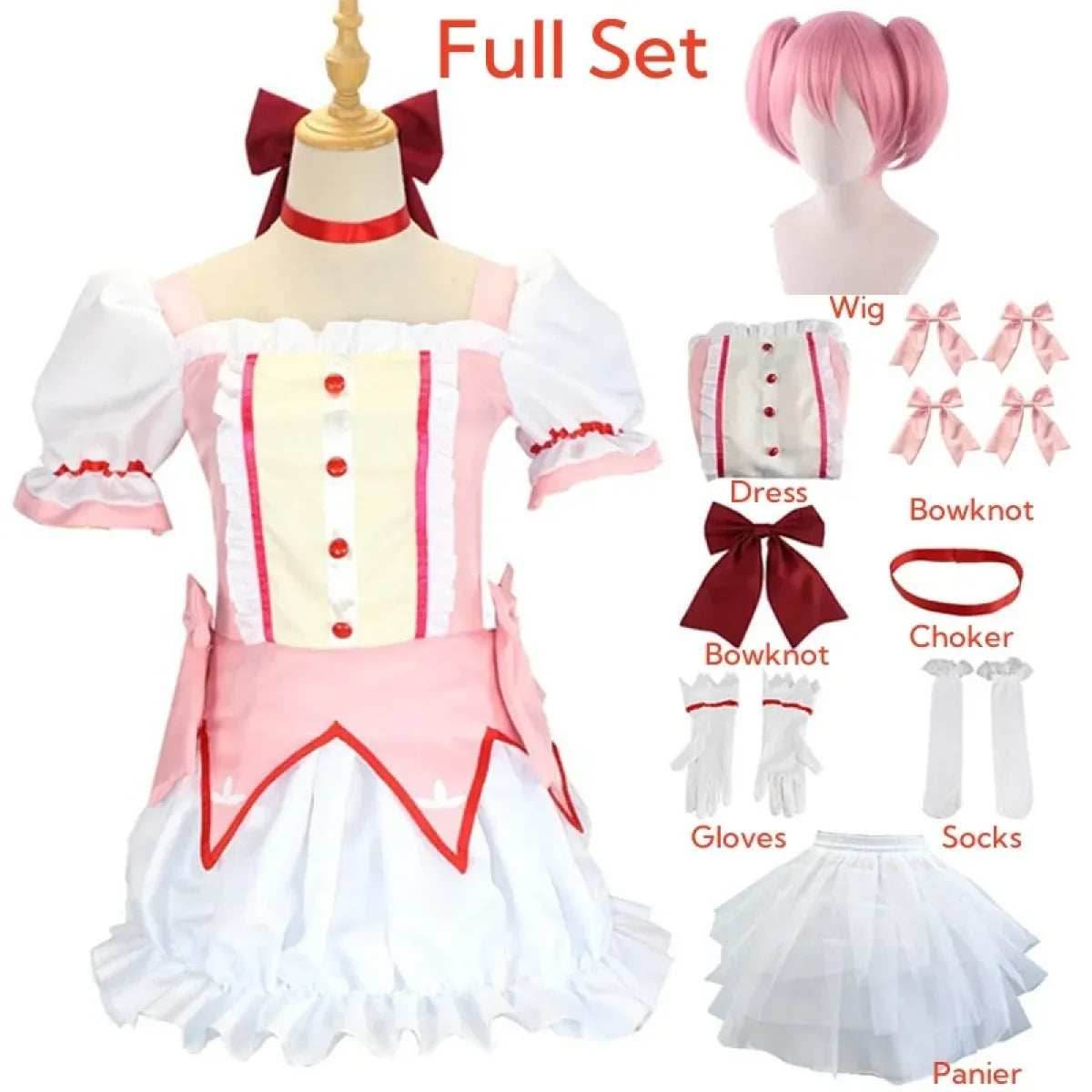 Madoka Kaname Cosplay Costume – Puella Magi Dress with Wig - S / Costume Full Set