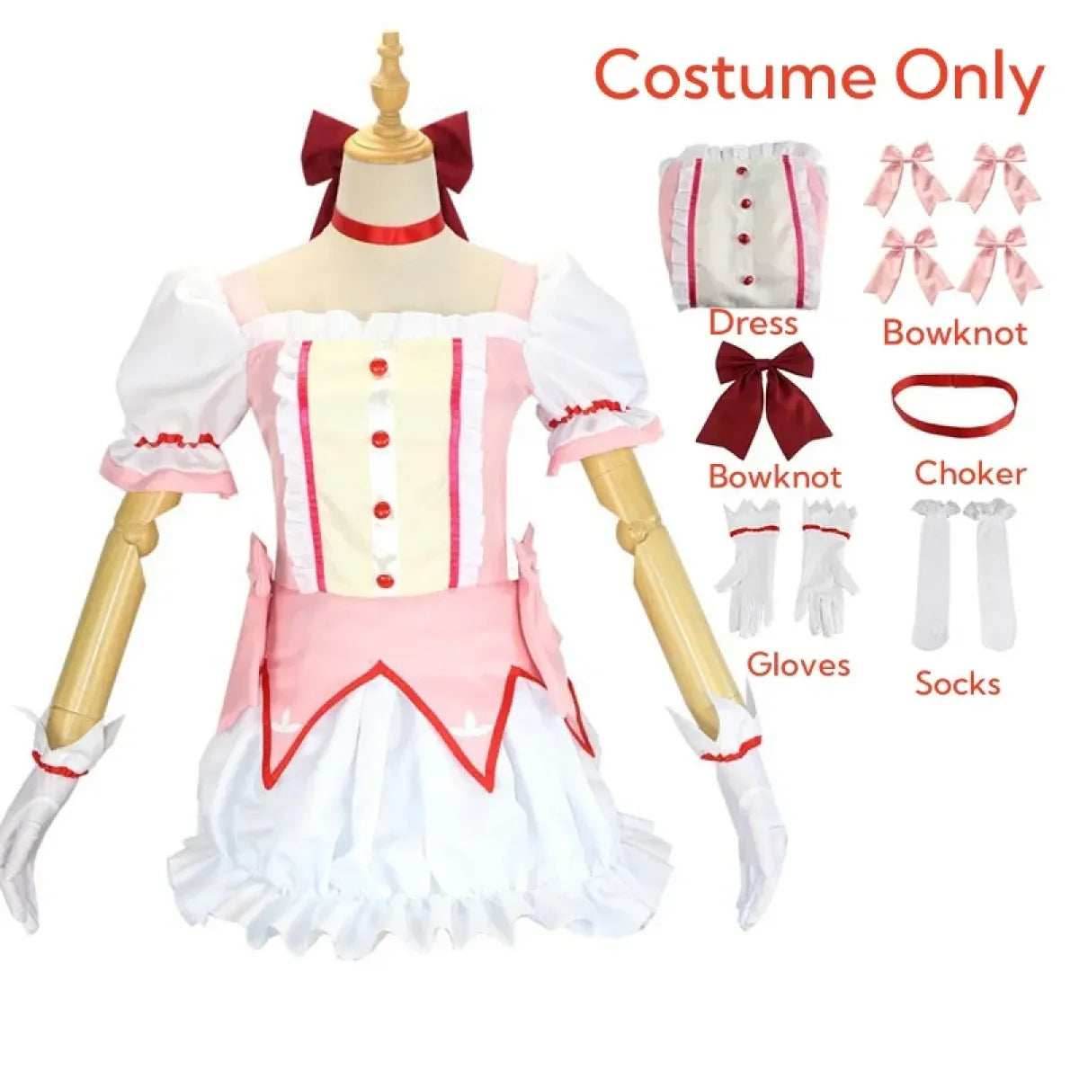 Madoka Kaname Cosplay Costume – Puella Magi Dress with Wig - S / Costume Only