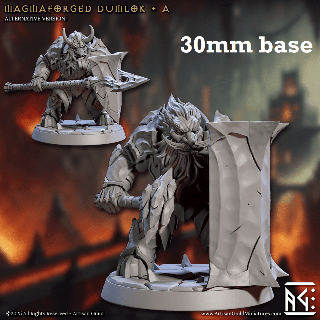Magmaforged Dumlok: Sculpt A (Male Fire Dwarf Warrior) - No Helmet / Towershield / Hammer