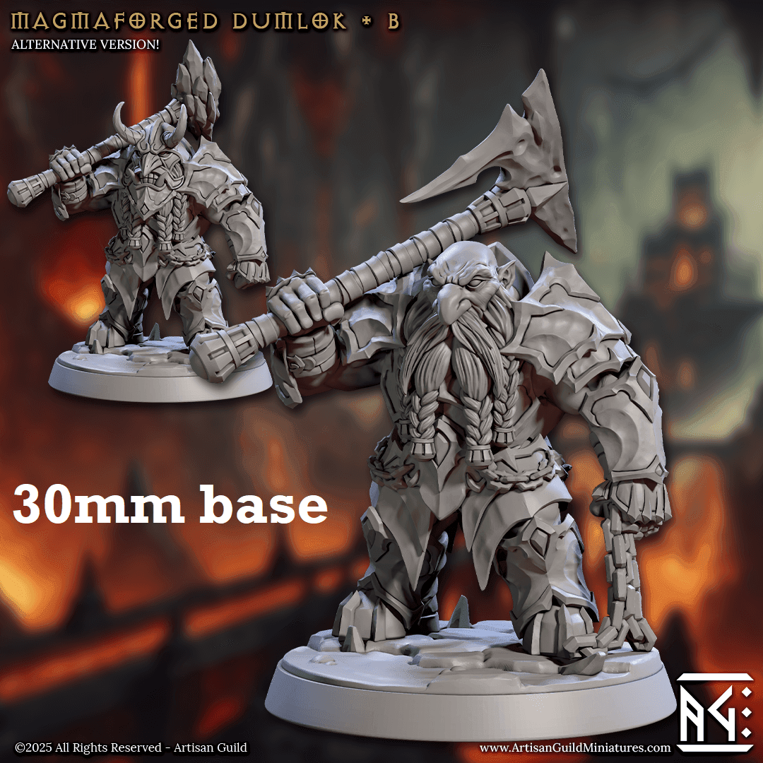 Magmaforged Dumlok: Sculpt B (Male Fire Dwarf Warrior) - No Helmet / Chains / Greataxe