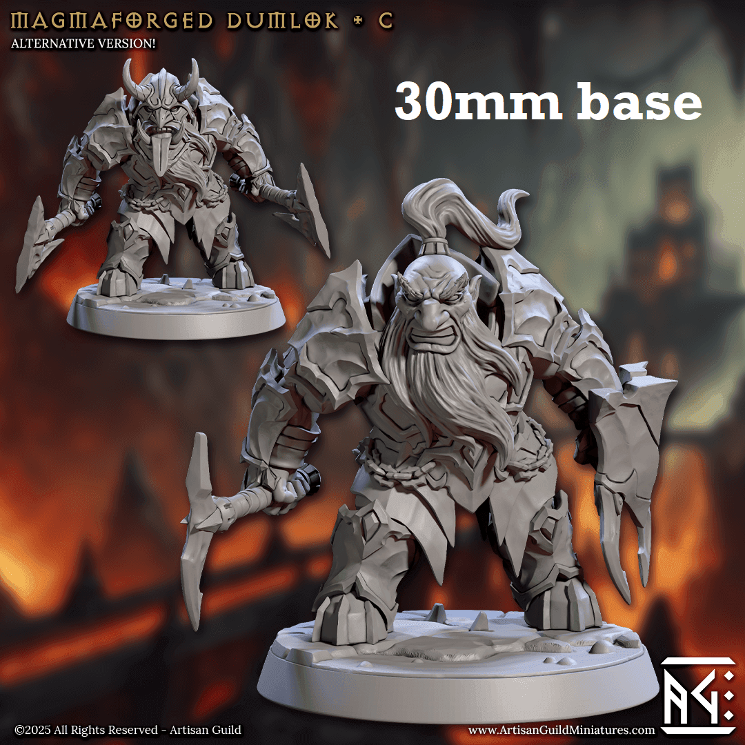 Magmaforged Dumlok: Sculpt C (Male Fire Dwarf Warrior) - No Helmet / Claw Pincer / Pickaxe