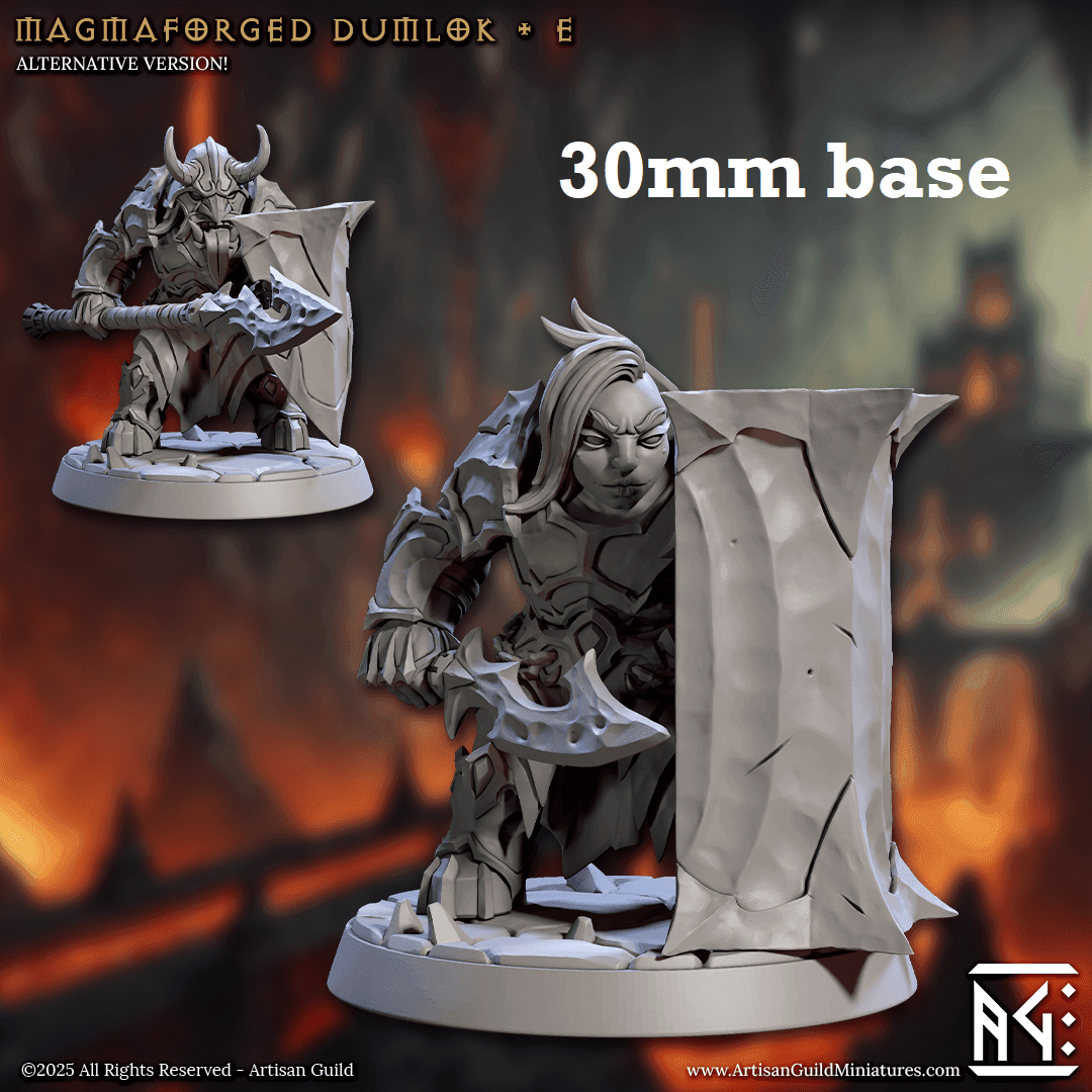 Magmaforged Dumlok: Sculpt E (Female Fire Dwarf Warrior) - No Helmet / Towershield / Dagger