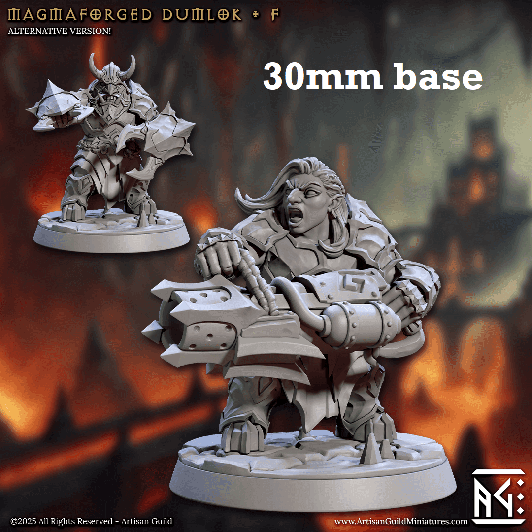 Magmaforged Dumlok: Sculpt F (Female Fire Dwarf Warrior) - No Helmet / Magmacannon
