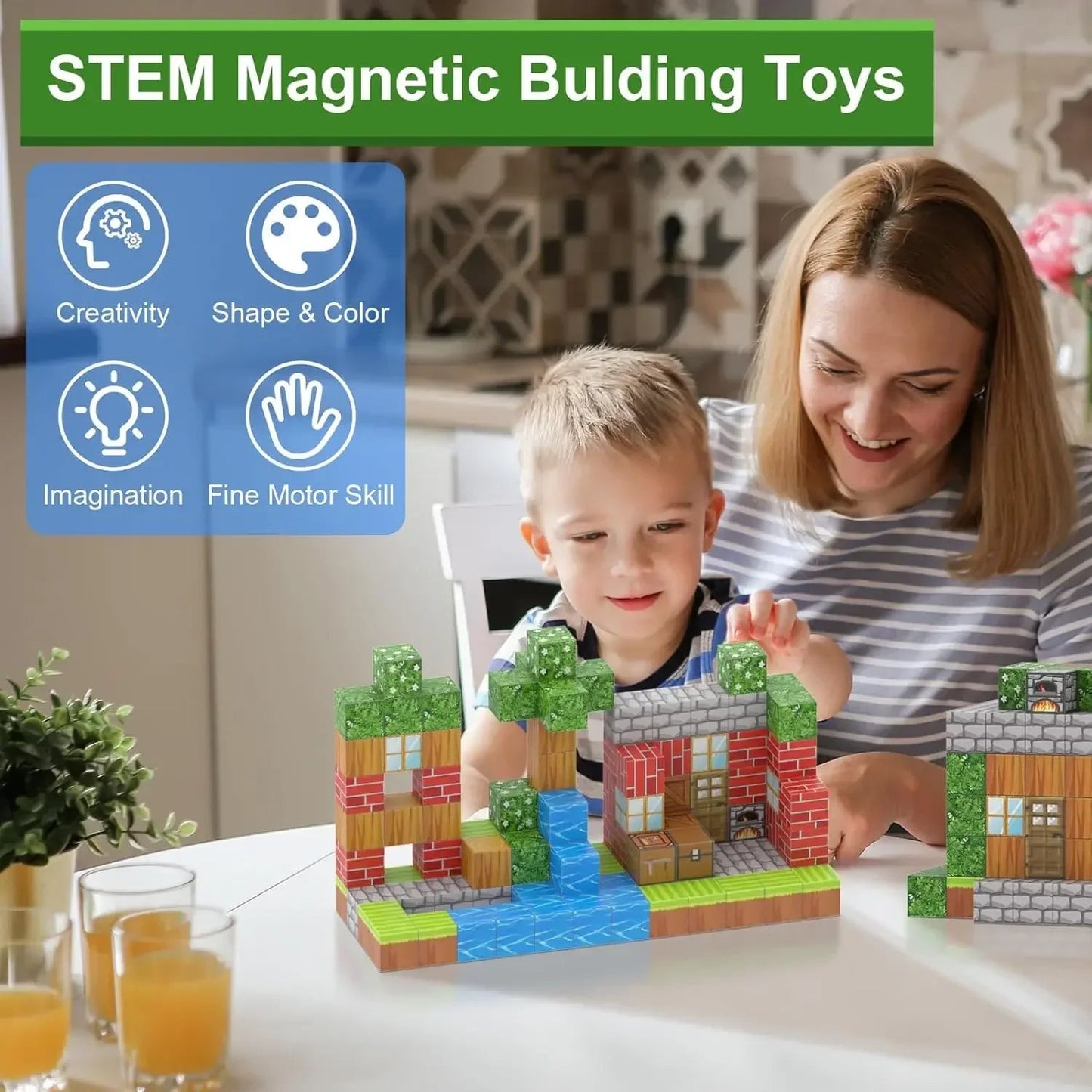 Magnetic Building Blocks Mine World Cube Magnet World Set for Boy Girl Kid Age 3+ Construction DIY Stem Montessori Sensory Toy B