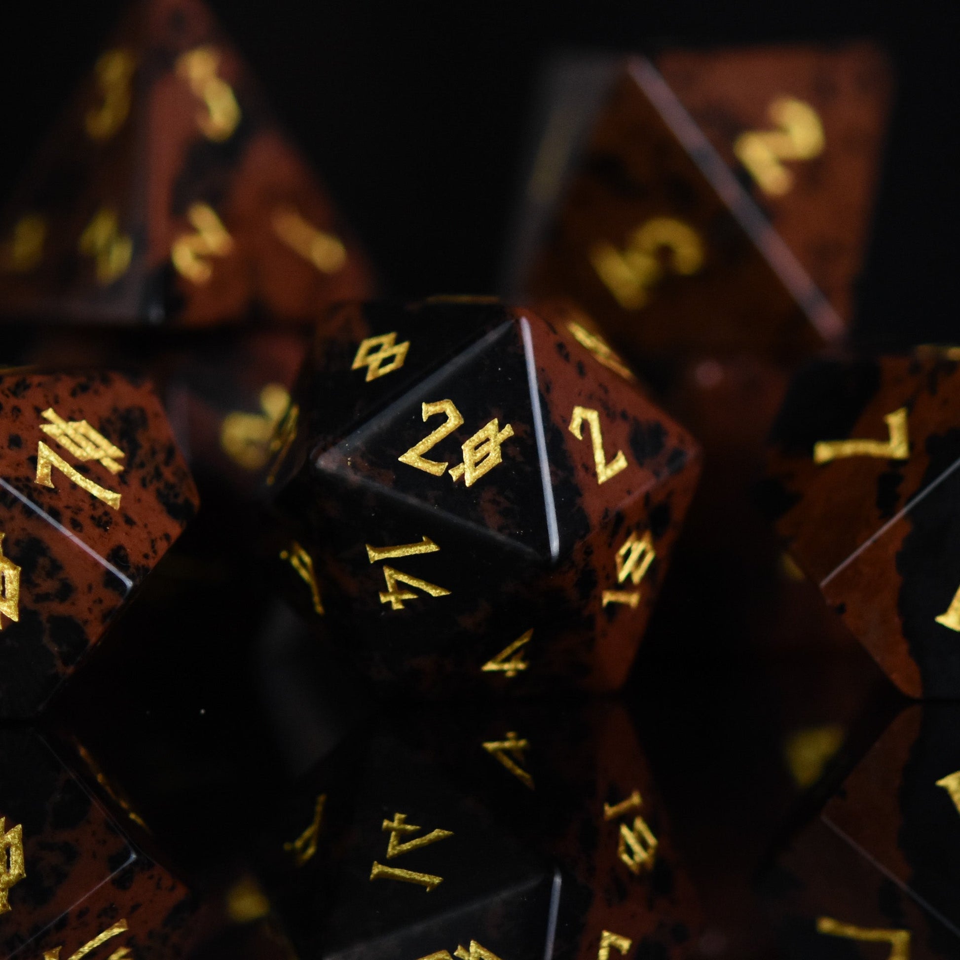 Mahogany Obsidian Stone Dice Set