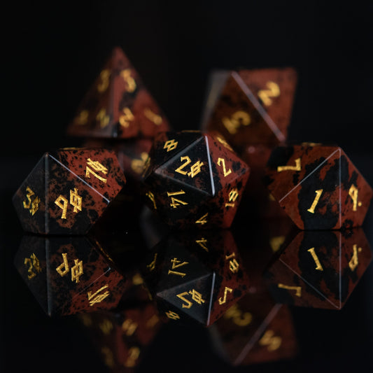 Mahogany Obsidian Stone Dice Set