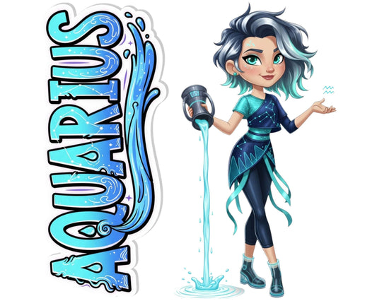 Aquarius Sticker and Magnet - the Star-Pourer Horoskins™ – Zodiac Air Sign | Waterproof & UV-Proof - Sticker / Mini