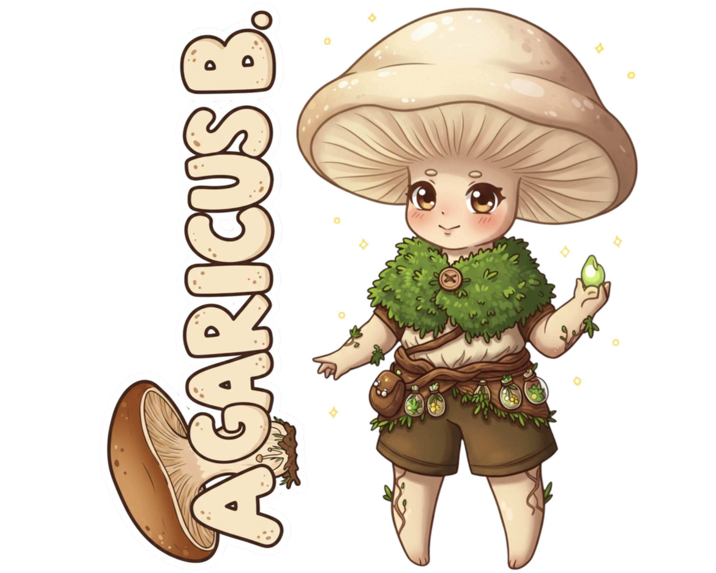 Agaricus B. Sticker and Magnet - Friendly Forager Fungikins™ – Mushroom Person Art | Waterproof & UV-Proof - Sticker / Mini