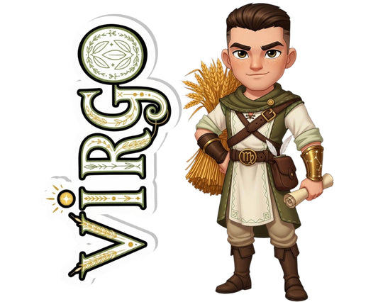 Virgo Sticker and Magnet - the Diligent Farmer Horoskins™ – Zodiac Earth Sign | Waterproof & UV-Proof - Sticker / Mini