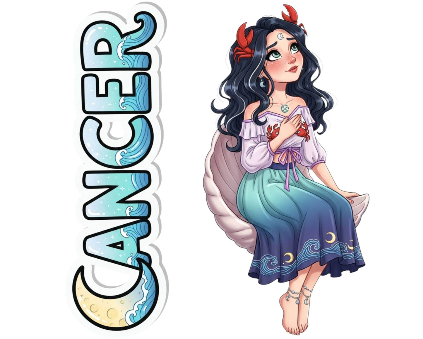 Cancer Sticker and Magnet - the Celestial Crab Horoskins™ – Zodiac Water Sign | Waterproof & UV-Proof - Sticker / Mini