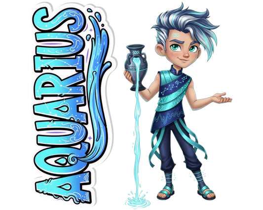Aquarius Sticker and Magnet - the Water-Bearer Horoskins™ – Zodiac Air Sign | Waterproof & UV-Proof - Sticker / Mini
