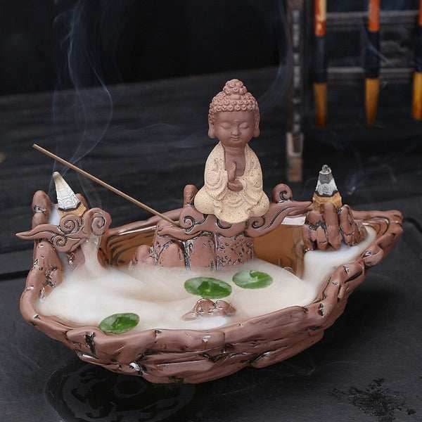 Fisherman Backflow Buddha Incense Burner Waterfall - Brown