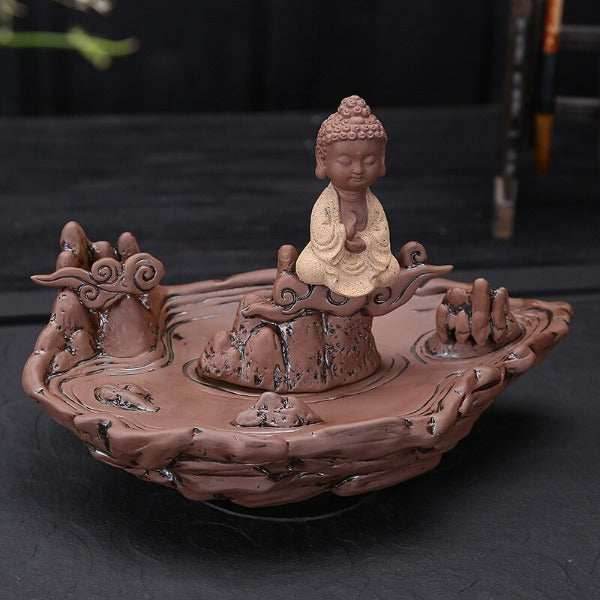 Fisherman Backflow Buddha Incense Burner Waterfall - Brown