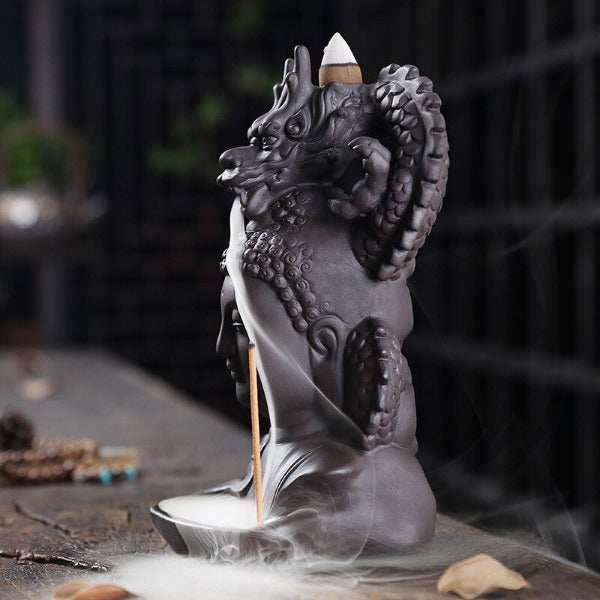 Head Of Buddha Backflow Incense Burner With Dragon - 