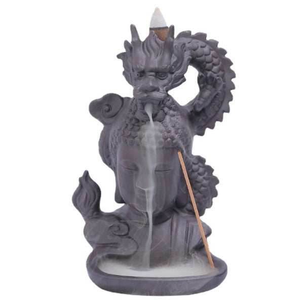 Head Of Buddha Backflow Incense Burner With Dragon - 
