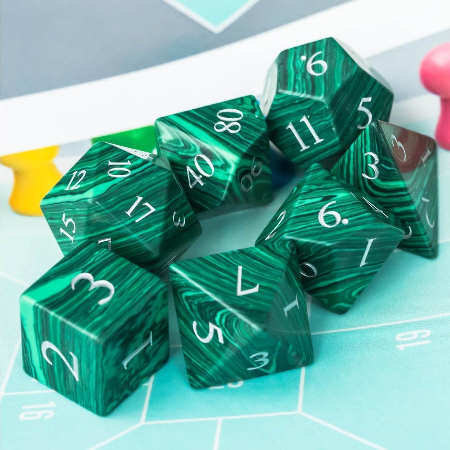 Malachite Gemstone Dice Set - 