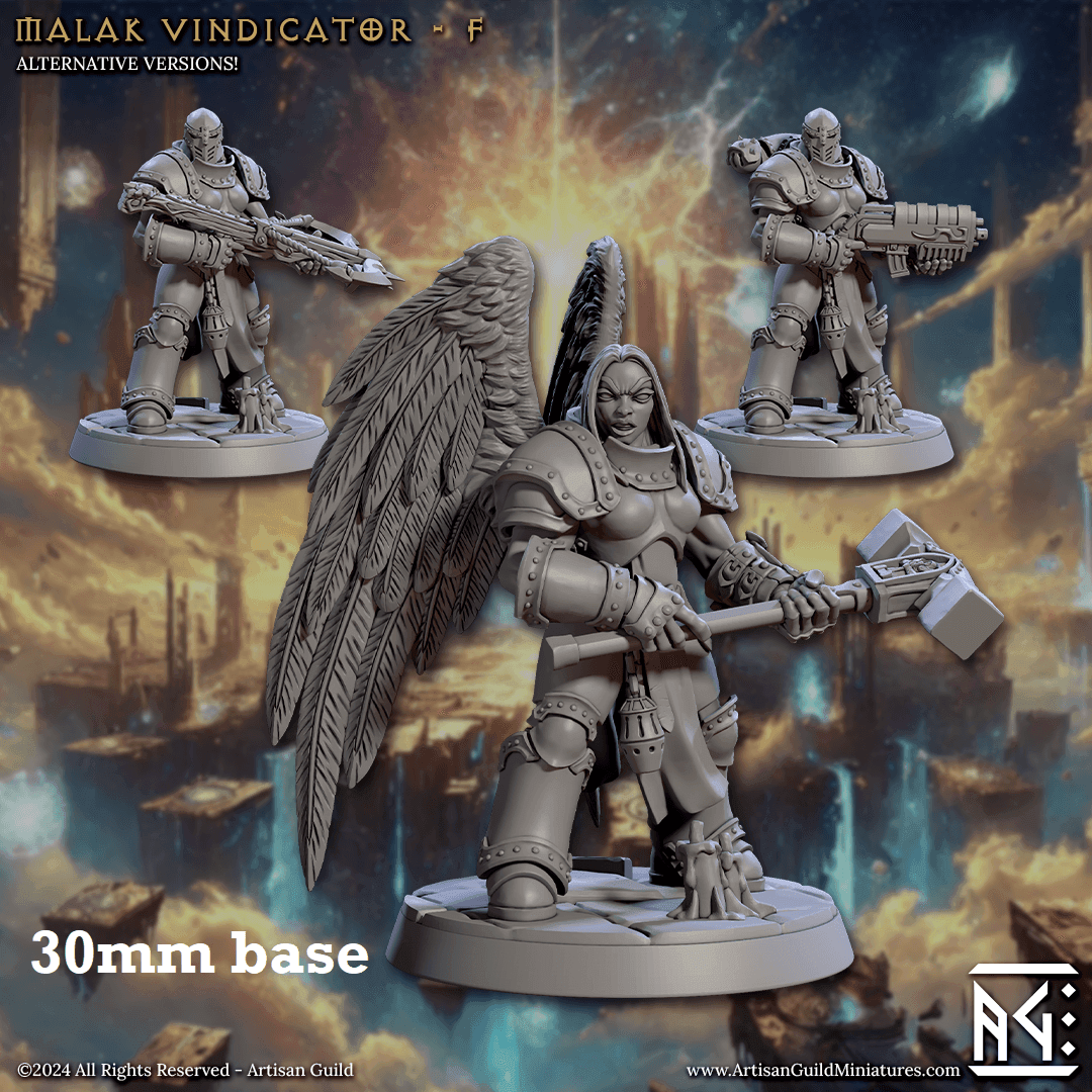 Malak Vindicator: Sculpt F (Female Angel Paladin) - With Helmet / Wings / Warhammer
