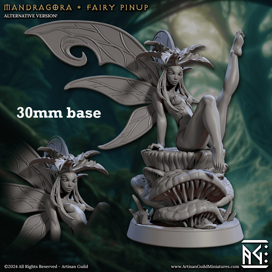 Mandragora (Female Fairy Pinup) - With Bark Corset / With Wings (Pictured)