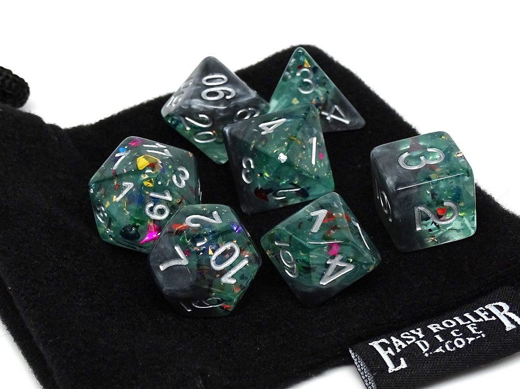 Marble with Green Glitter - Silver Font - 7 Piece Set