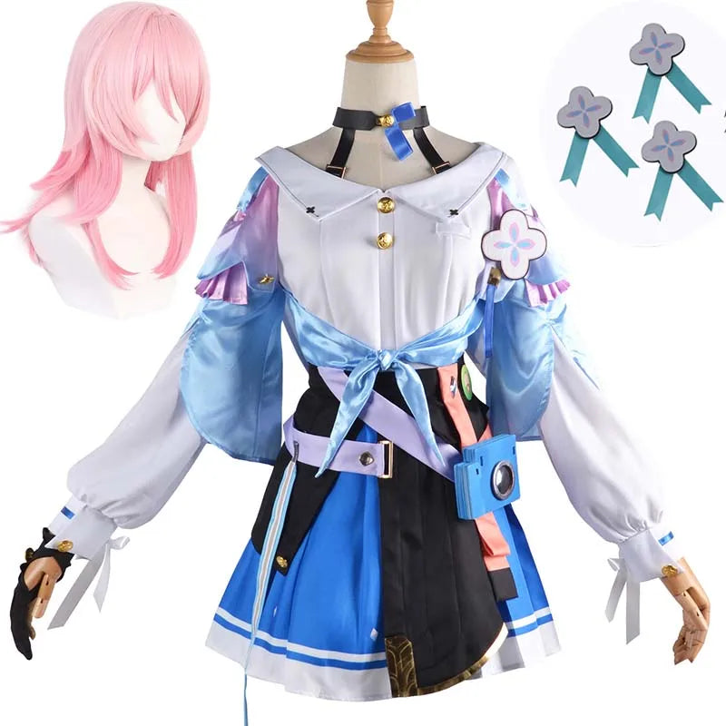 March 7th Cosplay Costume  Big Size March 7th Dress Wig Role Play  Outfits for comic con