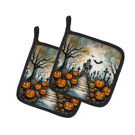 Marigold Spooky Halloween Pair of Pot Holders Kitchen Heat Resistant Pot Holders Sets Oven Hot Pads for Cooking Baking BBQ, 7 1/2 x 7 1/2