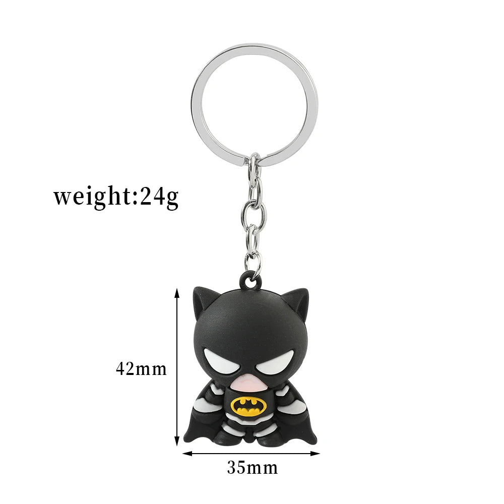 Marvel Cartoon Keychain Iron Man Bat Hulk Thor Anime Avengers Key Ring Figure Silicone Car Key Jewelry Toys Gift