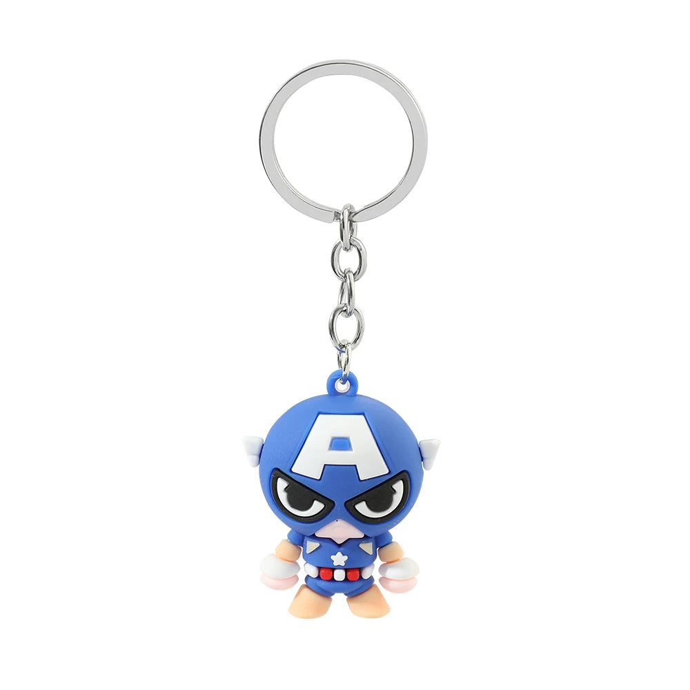 Marvel Cartoon Keychain Iron Man Bat Hulk Thor Anime Avengers Key Ring Figure Silicone Car Key Jewelry Toys Gift