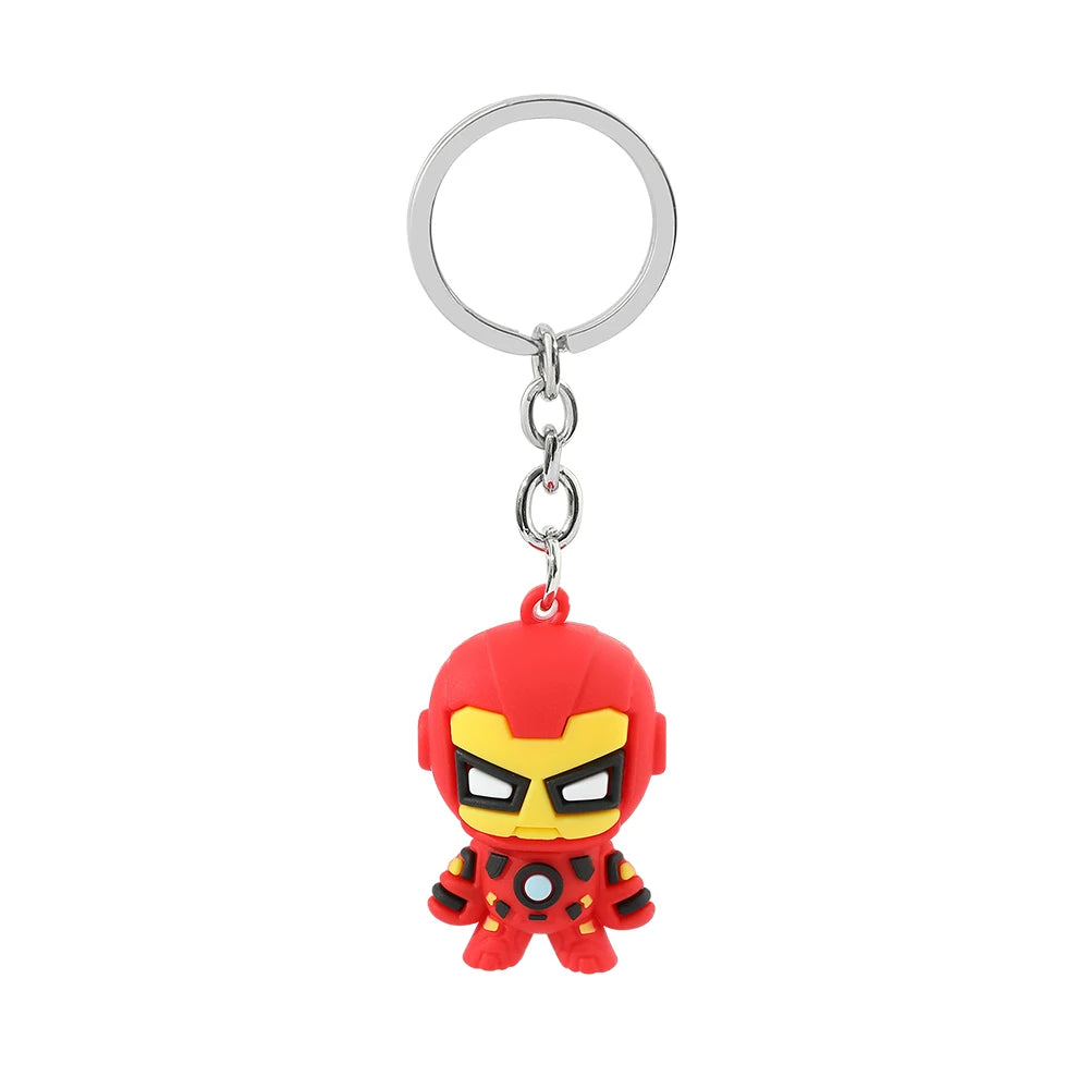 Marvel Cartoon Keychain Iron Man Bat Hulk Thor Anime Avengers Key Ring Figure Silicone Car Key Jewelry Toys Gift