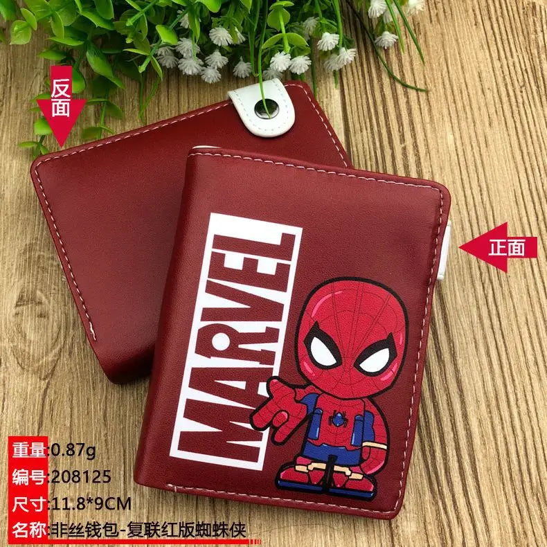 Marvel Spiderman PU Leather Wallet Disney Figure Hero Iron Man Pattern Coin Purse Men Women Multifunctional Card Holder Clutch