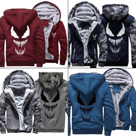 Marvel Venom zipper Sweatshirts Men's Casual Hoodies Winter Thicken Coat Tops Clothing Cosplay Fashion Jacket Streetwear