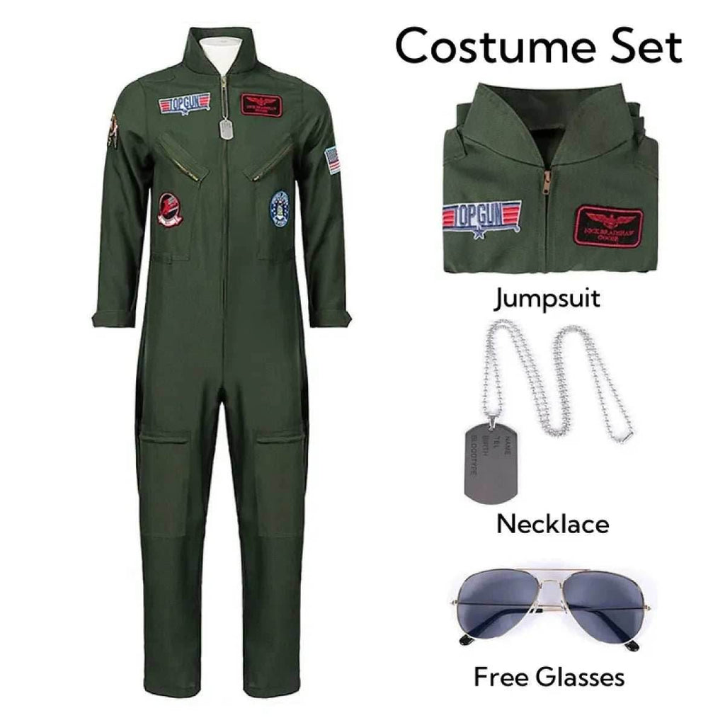 Top Gun Maverick Flight Suit – Pilot Cosplay Costume with Glasses - Maverick / S
