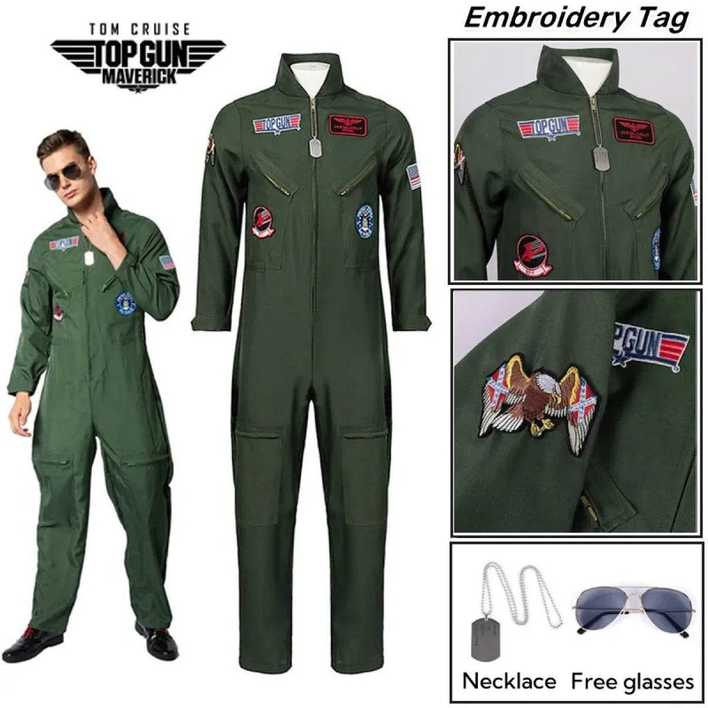 Top Gun Maverick Flight Suit – Pilot Cosplay Costume with Glasses - Maverick / S